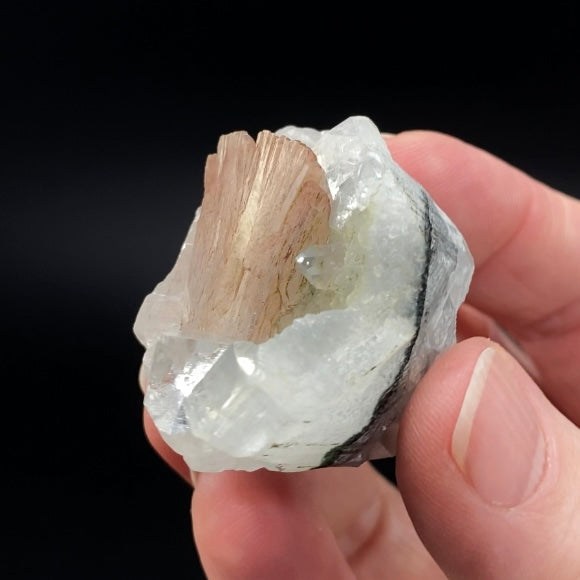 Pink Heulandite Fan with Clear Apophyllite Crystals in a Trimmed-out Pocket of Volcanic Basalt Matrix