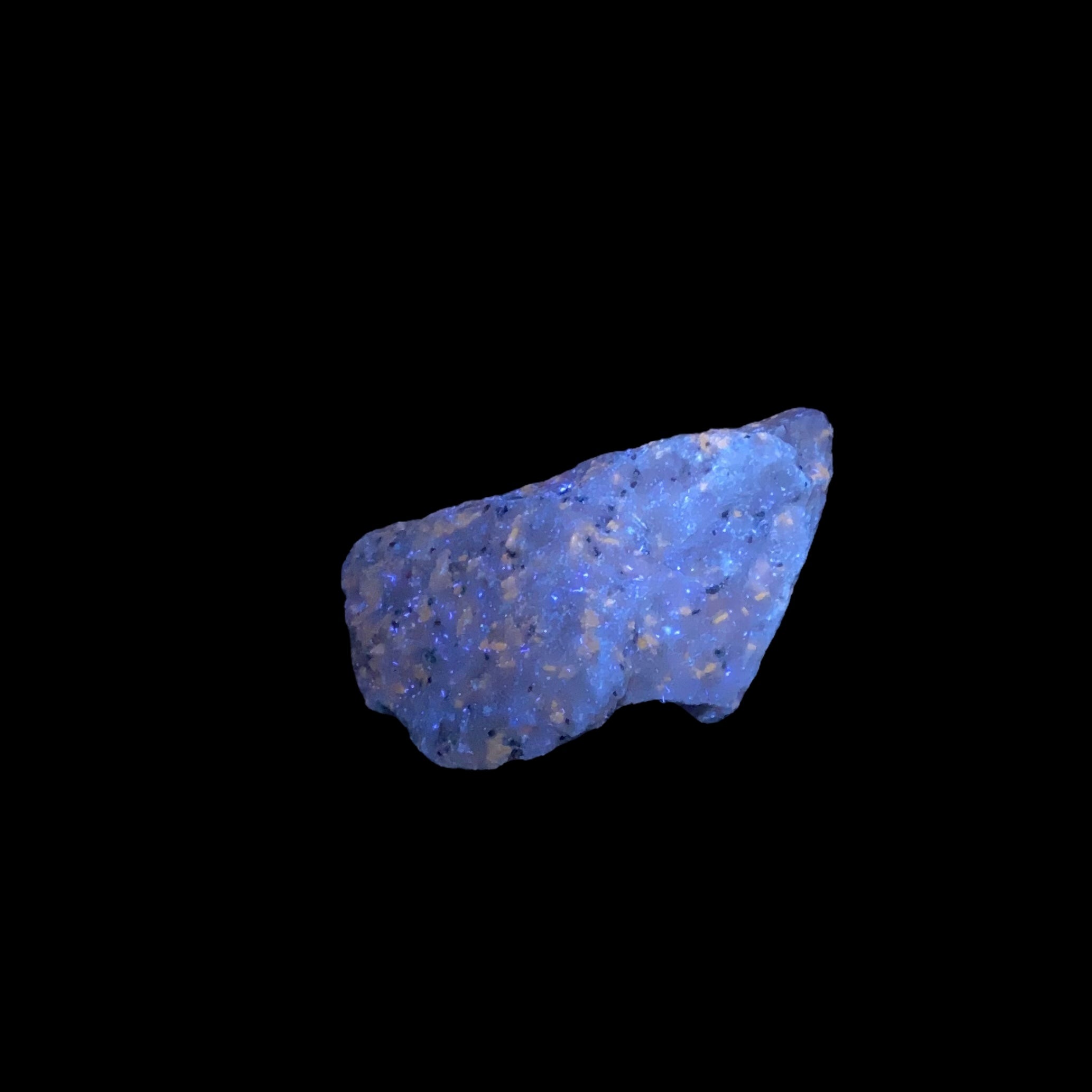 Fluorescent Wollastonite on Calcite, Nobel Pit, Sterling Hill Mine, New Jersey