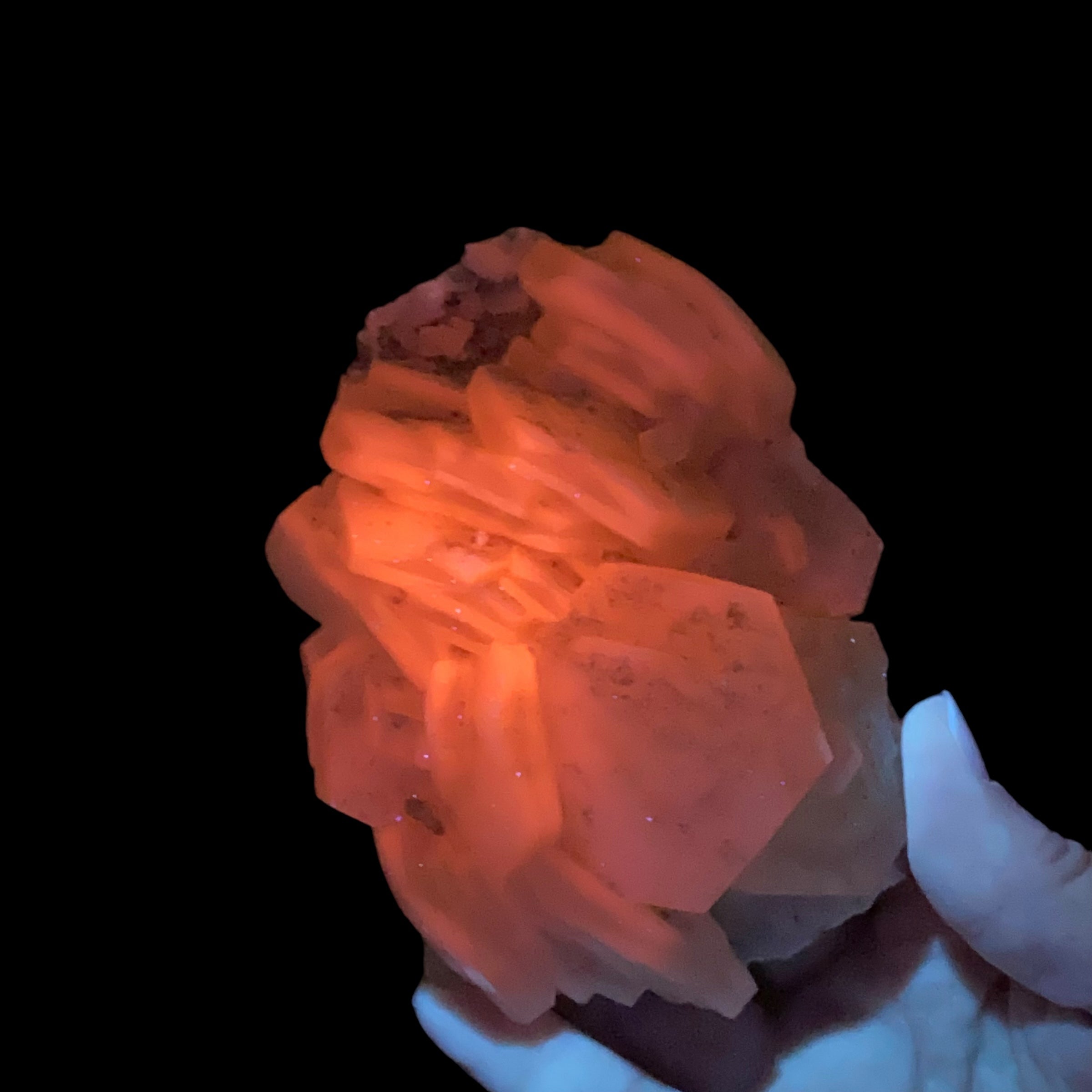 Fluorescent Hexagonal Sandwich Calcite Crystal Cluster