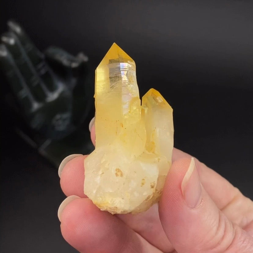 Golden Quartz Crystal Cluster with Natural Rainbow Iridescent Iron Oxide Surface - Natural Crystals