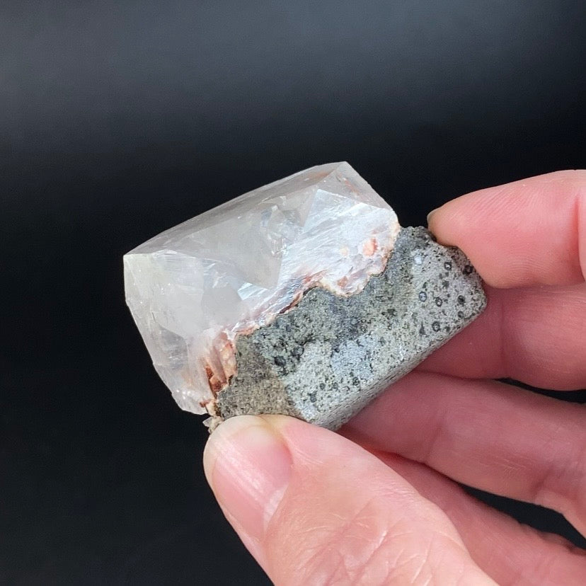 Clear Pseudo Cubic Apophyllite Crystal Cluster with Red Hematite Inclusions