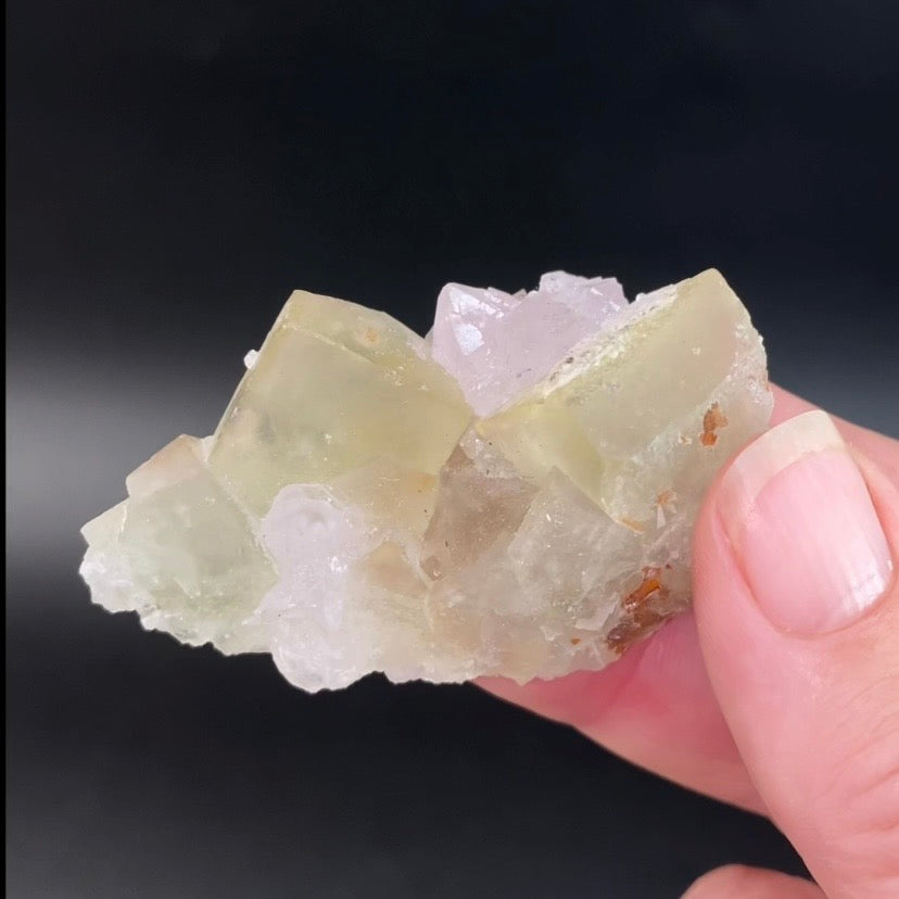 Pale Yellow Green Cubic Fluorite Cluster with Amethyst from El Hammam Mine, Morocco