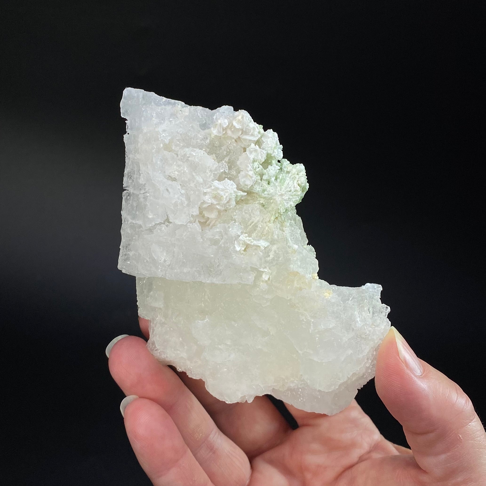 Green Tourmaline & Albite on Etched Pollucite