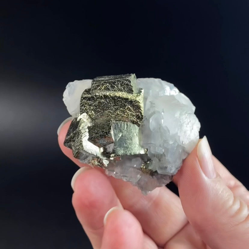 Cubic Pyrite & Fluorescent Calcite Cluster from Trepça Mines, Kosovo