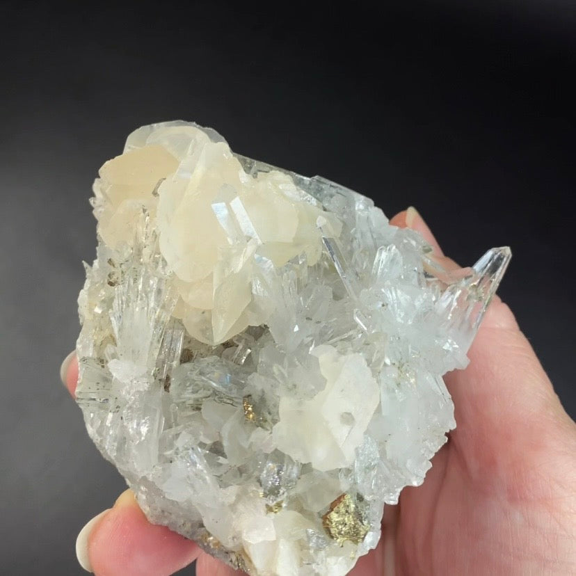Fluorescent Calcite with Clear Quartz Crystals & Pyrite from Trepca Mine, Kosovo