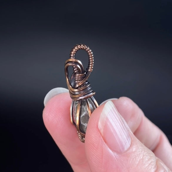 Fossilized 380 Million Year Old Pleurodictyum Coral & Copper Wire Wrapped Pendant