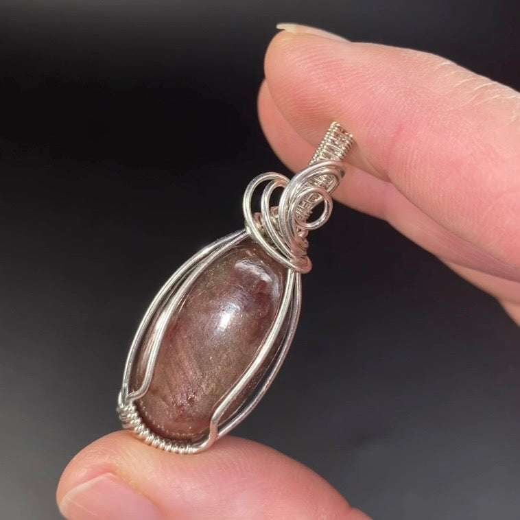 Confetti Sunstone and Sterling Silver Wire Wrapped Pendant