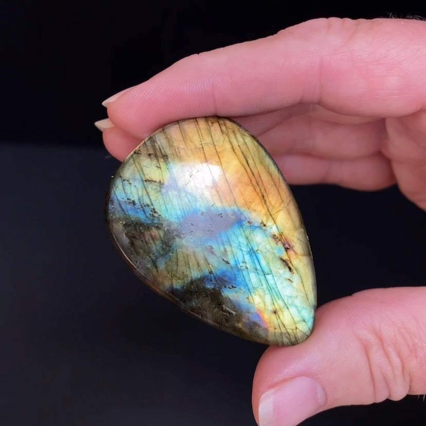 Blue Green Flash Labradorite Teardrop Shaped Cabochon