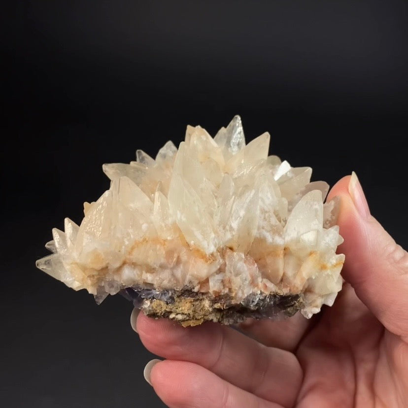 Scalenohedral DogTooth Calcite on Blue Purple Fluorite Matrix, UV Reactive, Fluorescent