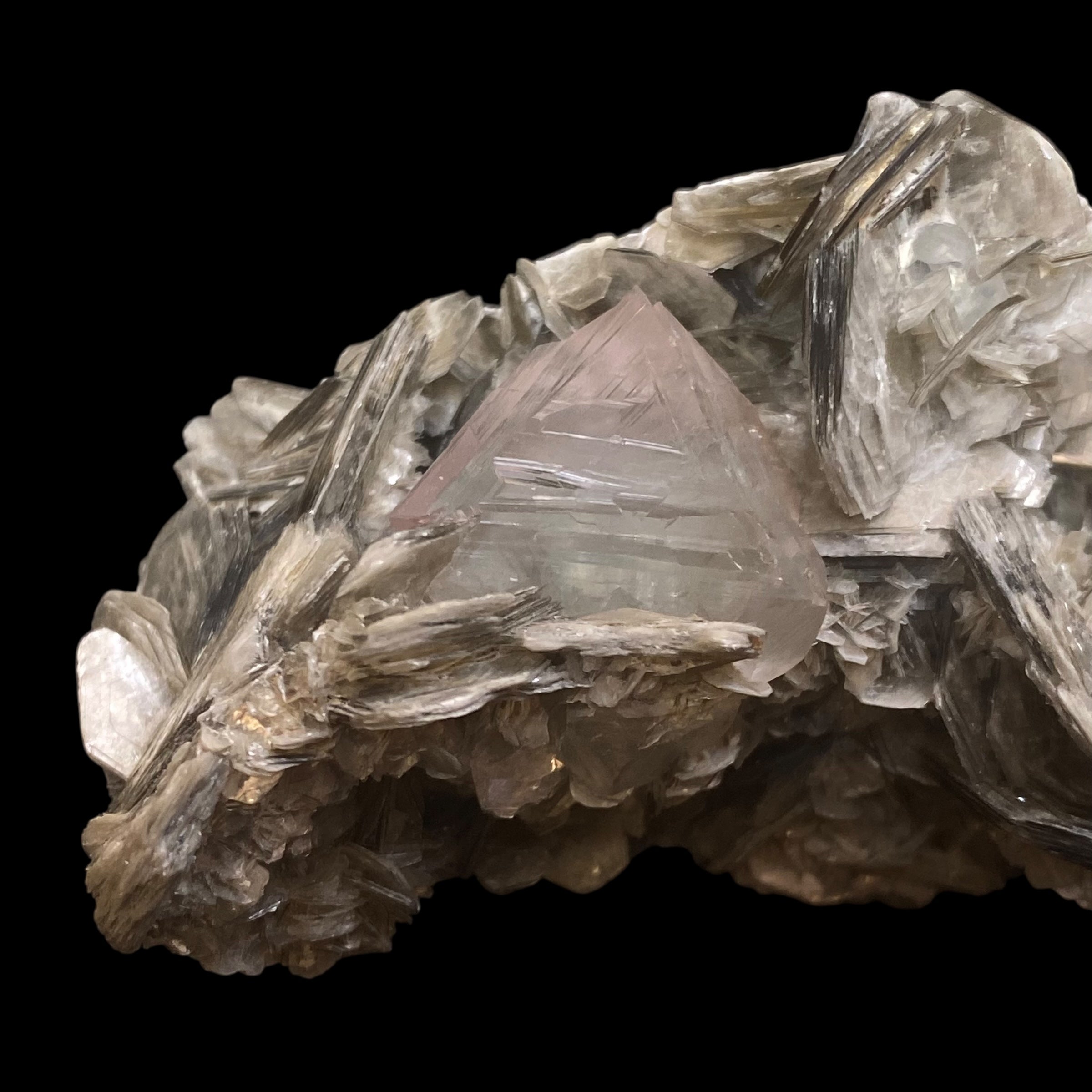 Pink and Green Fluorite Octahedral Crystal in Muscovite Mica from Nagar Valley, Pakistan