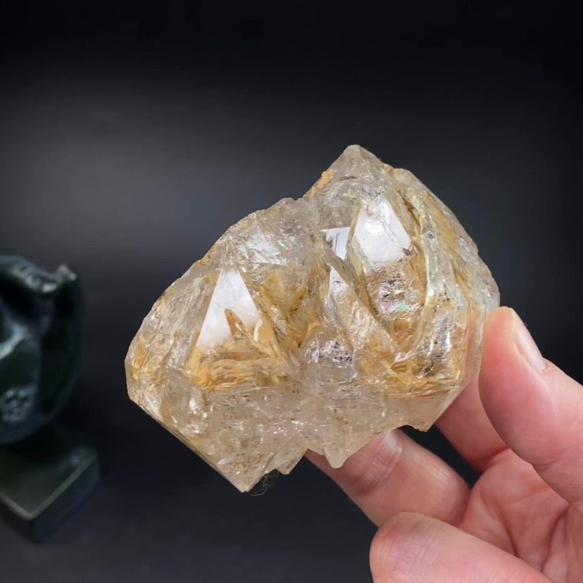 Double Terminated Fenster Quartz Crystal Cluster with Golden Clay Inclusions