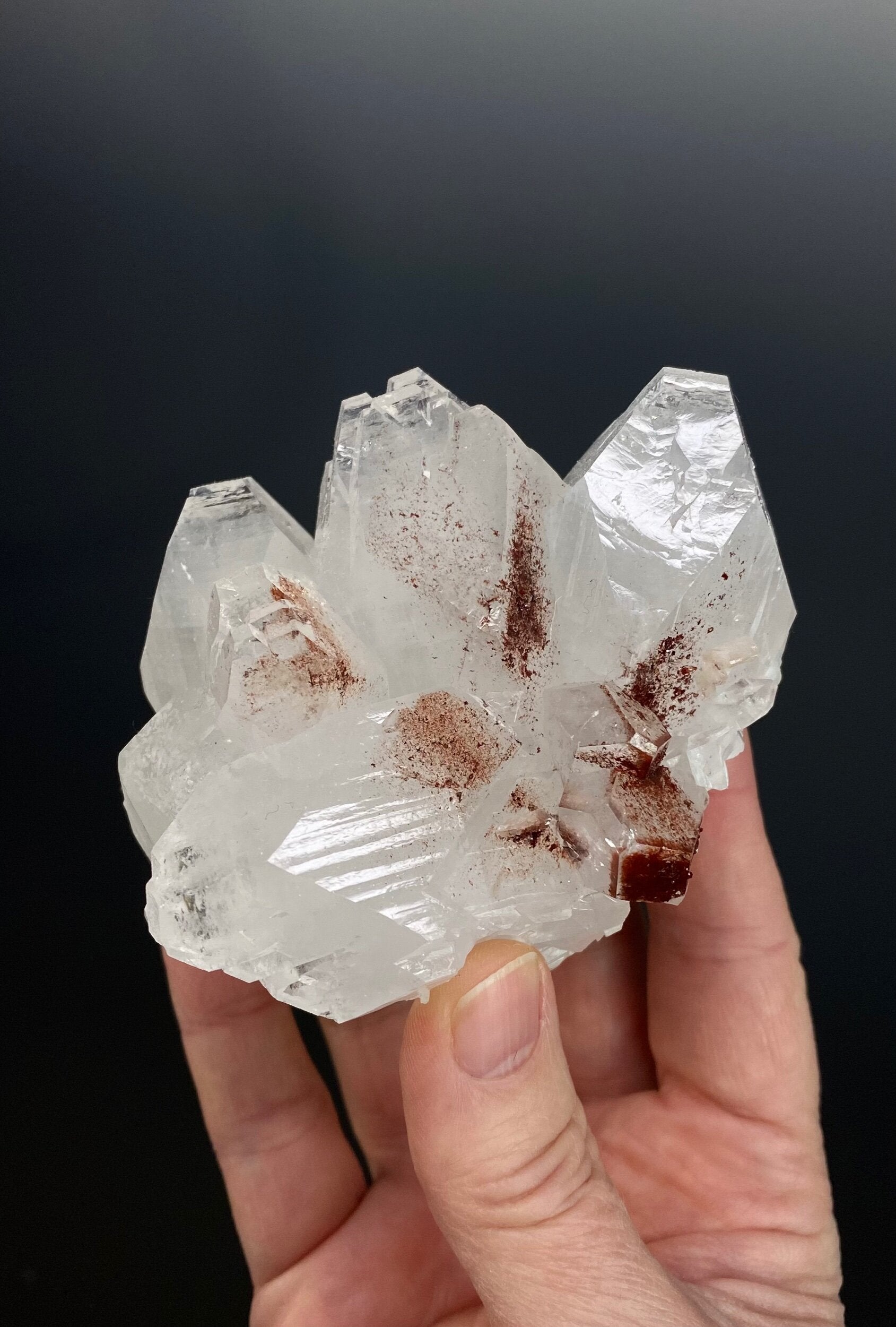 Clear Apophyllite Crystal Cluster with Hematite from Jalgaon, Maharashtra, India