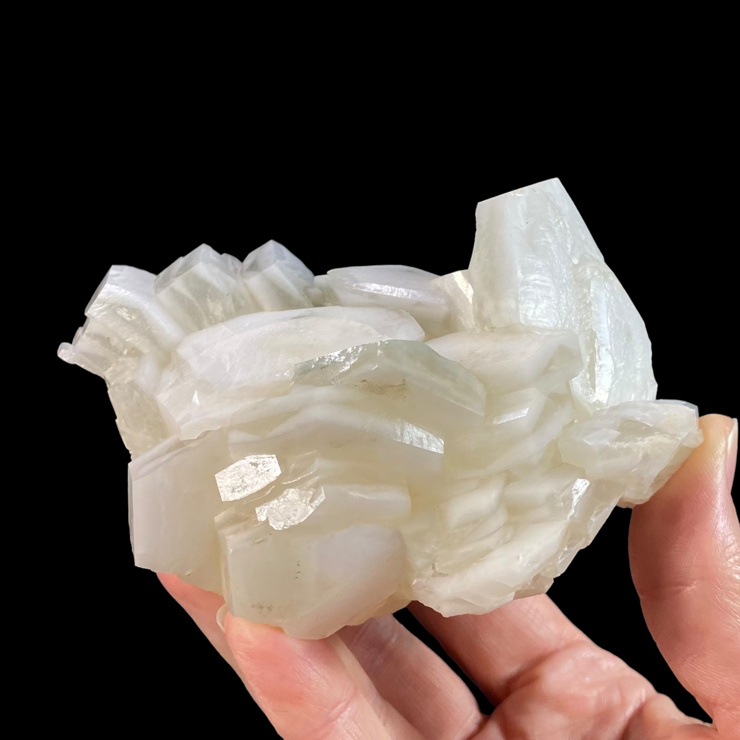 Fluorescent Hexagonal Sandwich Calcite Crystal Cluster