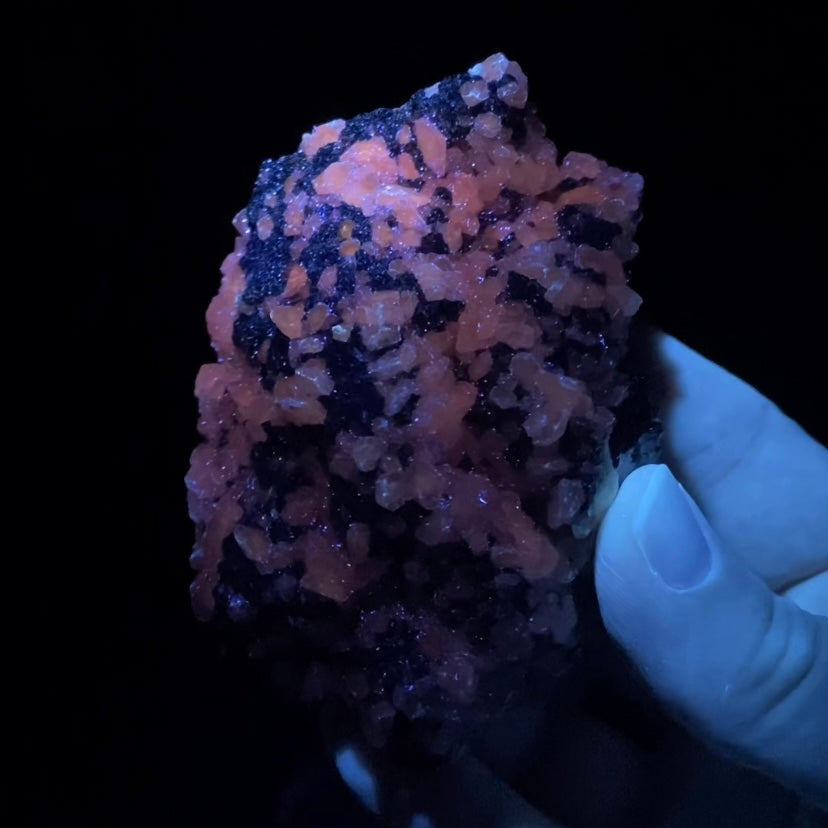 Rainbow Iridescent Pyrite & Fluorescent Calcite on Sphalerite Matrix