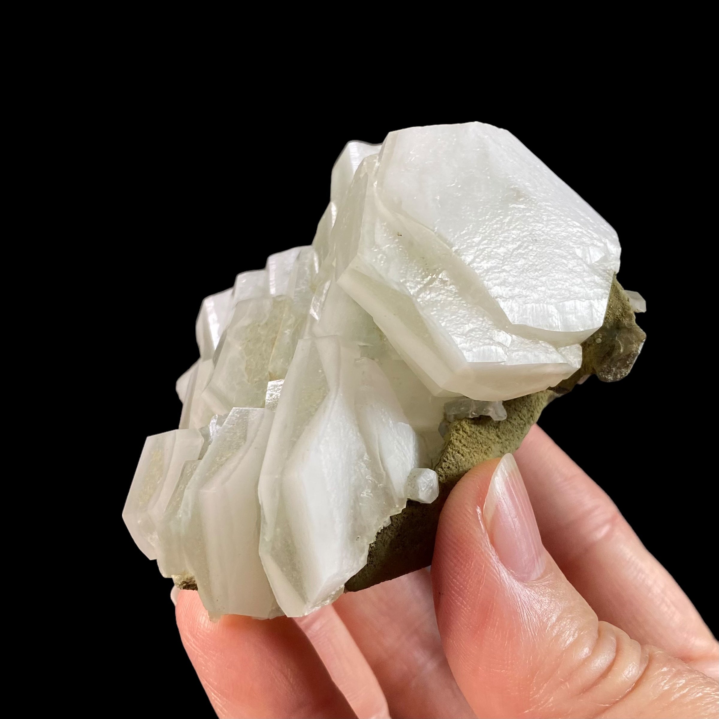 Fluorescent Hexagonal Sandwich Calcite Crystal Cluster