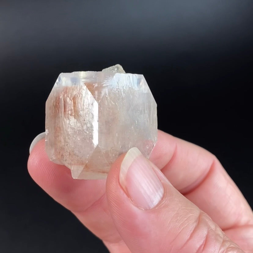 Clear Pseudo Cubic Apophyllite Crystal Cluster with Red Hematite Inclusions