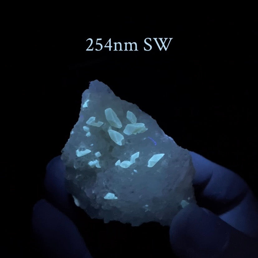 Phosphorescent Golden Honey Calcite Crystals on Druzy Quartz in Basalt Pocket