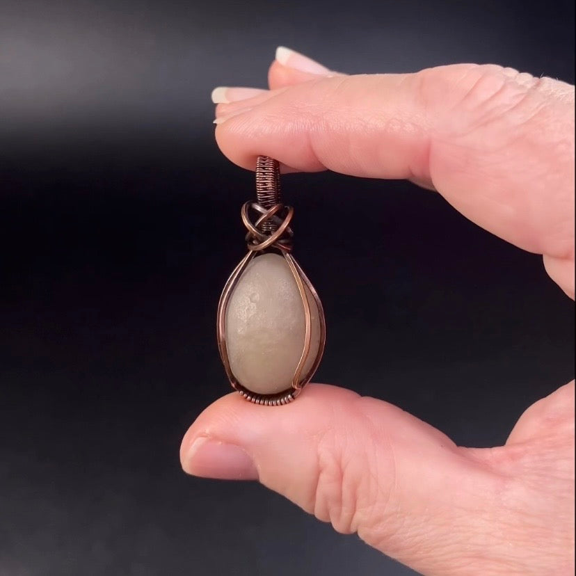 Moving Sand Gobi Desert Agate with and Copper Wire Wrapped Pendant