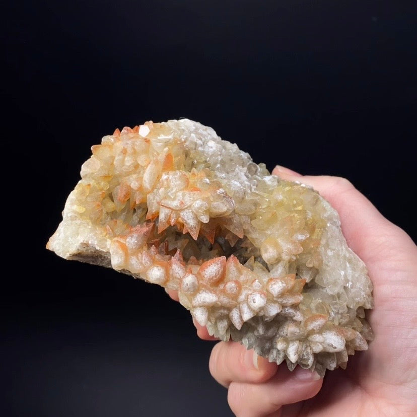 Scalenohedral Dog Tooth Calcite Crystal Cluster with Natural Iridescent Iron Oxide Surface