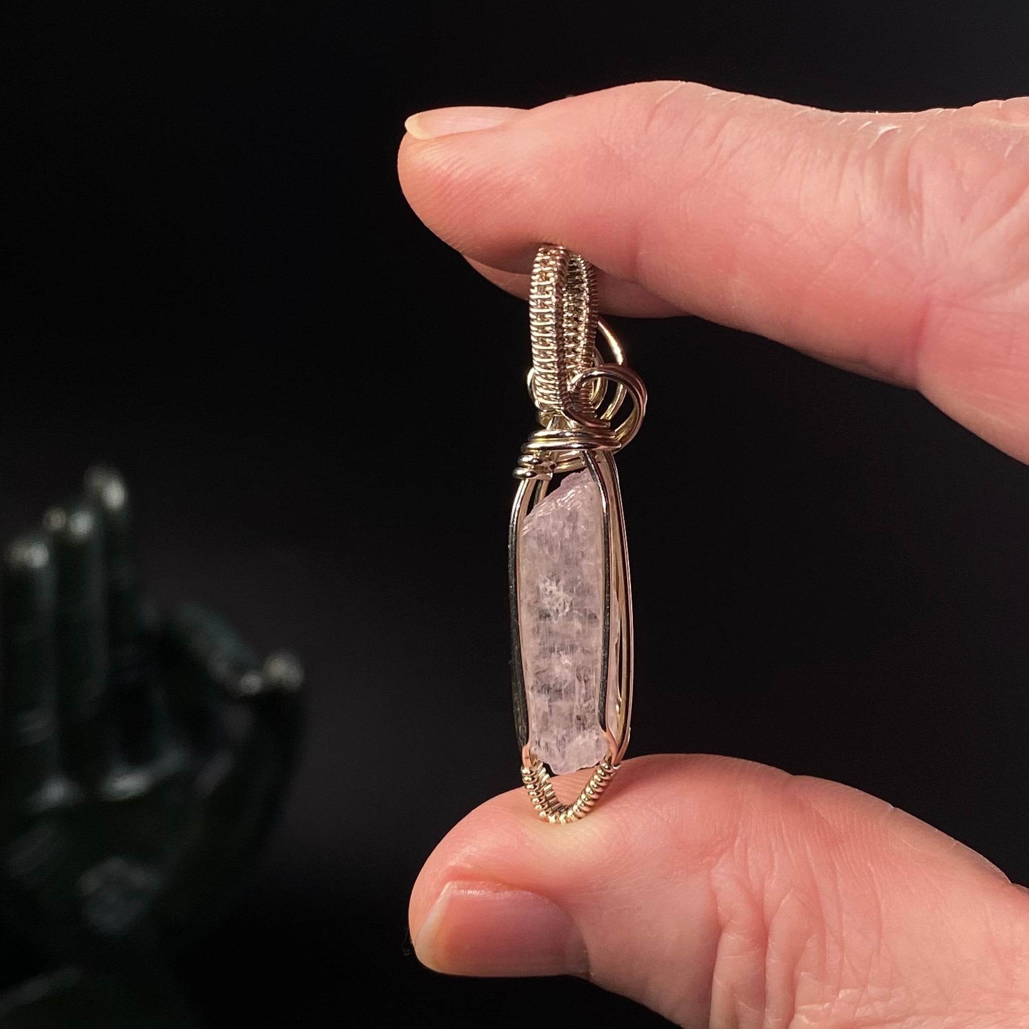 Fluorescent Spodumene Kunzite & Sterling Silver Wire Wrapped Pendant