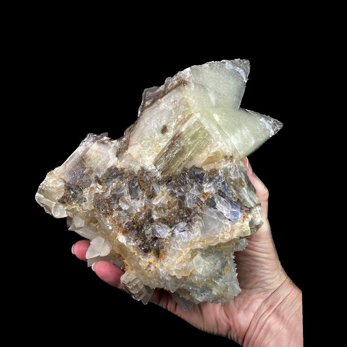 Scalenohedral Dogtooth Calcite Cluster with Minor Fluorite