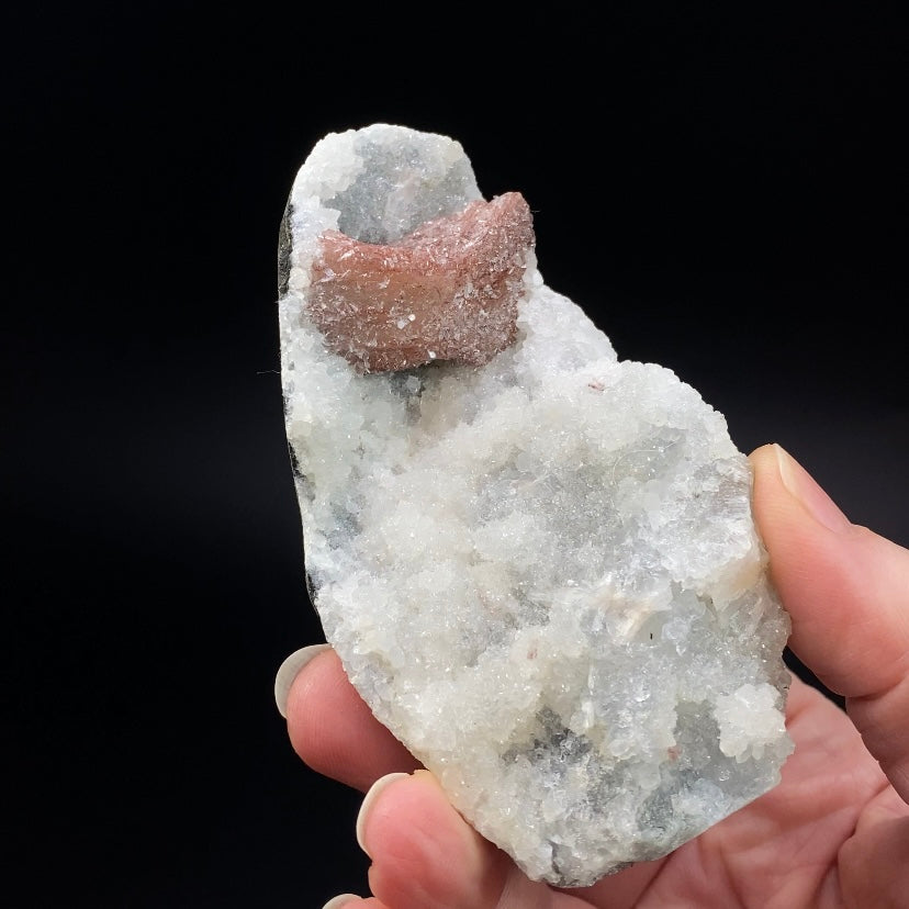 Red-Brown Heulandite Fan with Clear Apophyllite Crystals & Stilbite, in a Trimmed-out Pocket of Volcanic Basalt Matrix