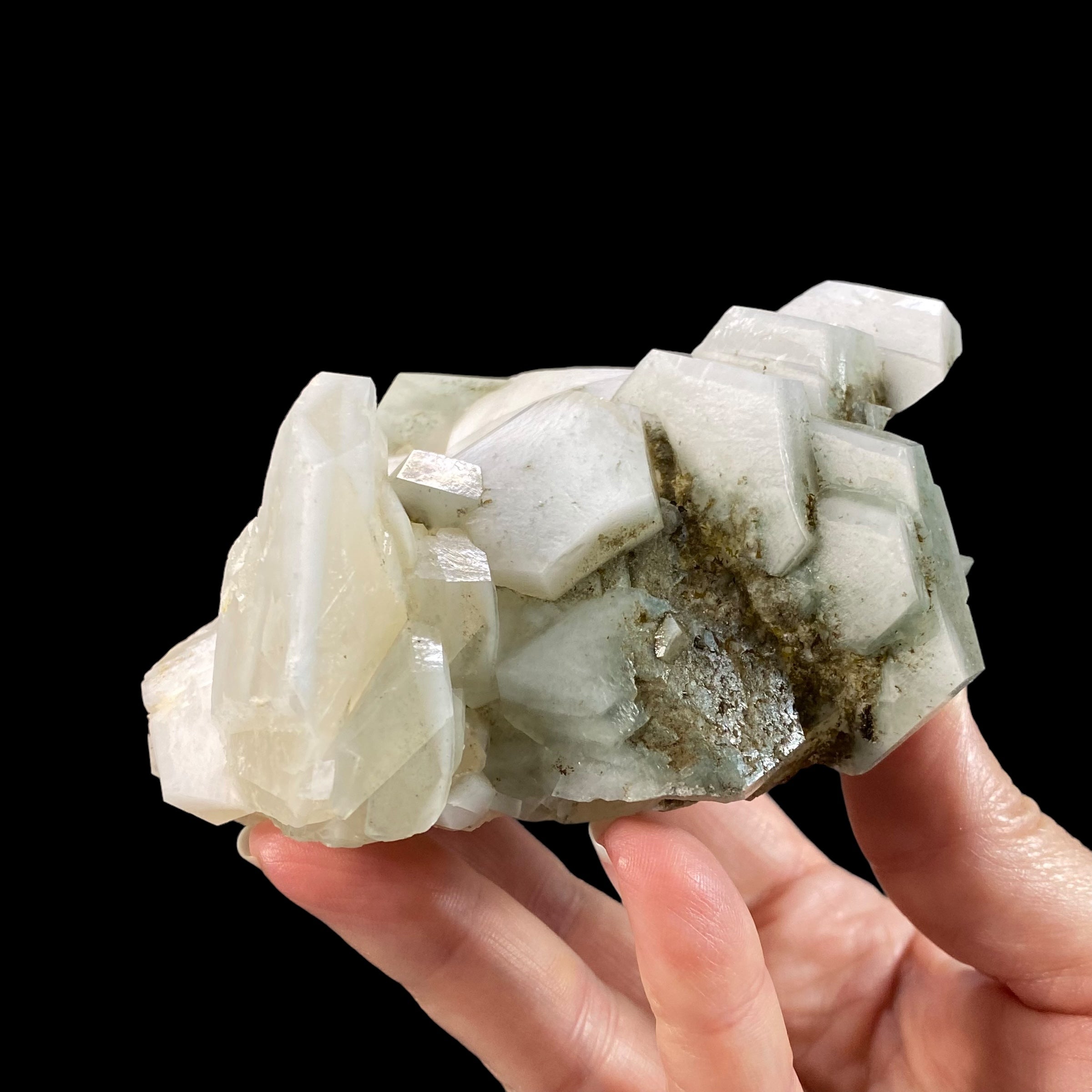 Fluorescent Hexagonal Sandwich Calcite Crystal Cluster