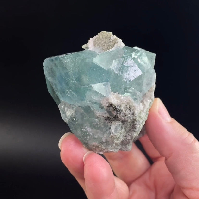 Teal Green Fluorite Cluster with Calcite