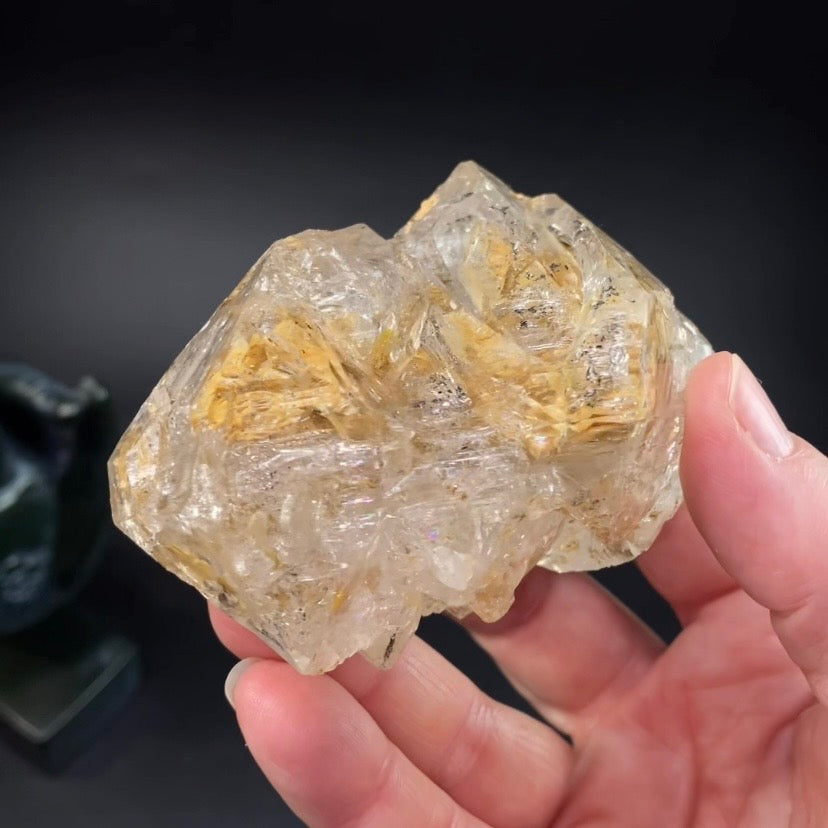 Double Terminated Fenster Quartz Crystal Cluster with Golden Clay Inclusions