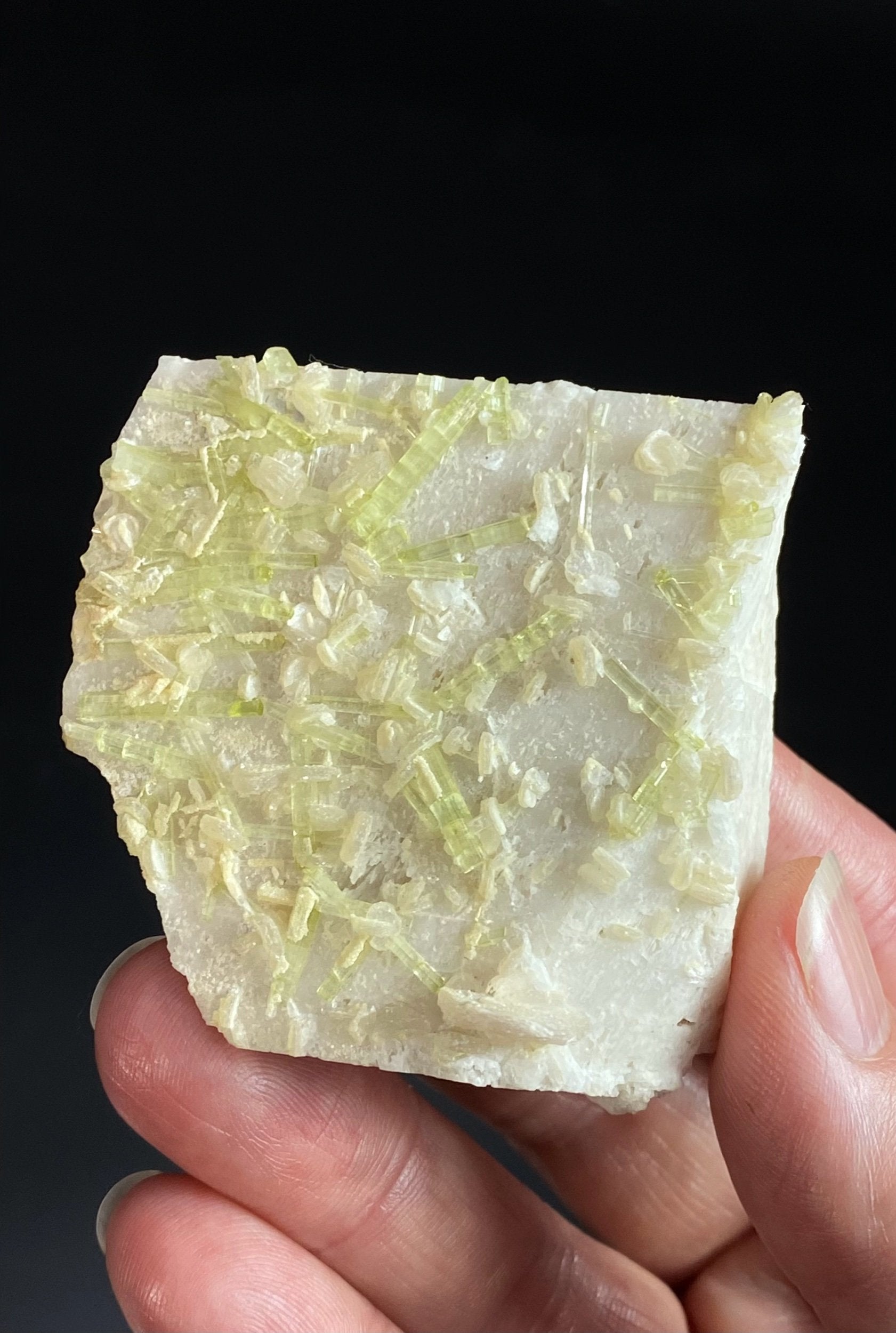 Light Green Tourmaline & Lepidolite on Feldspar Matrix