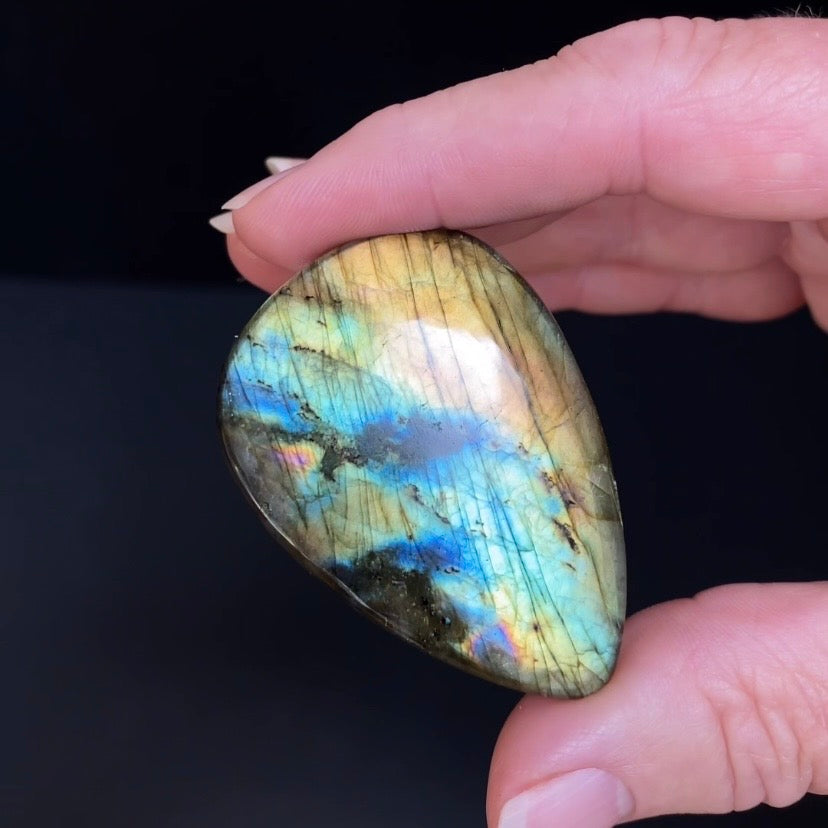 Blue Green Flash Labradorite Teardrop Shaped Cabochon