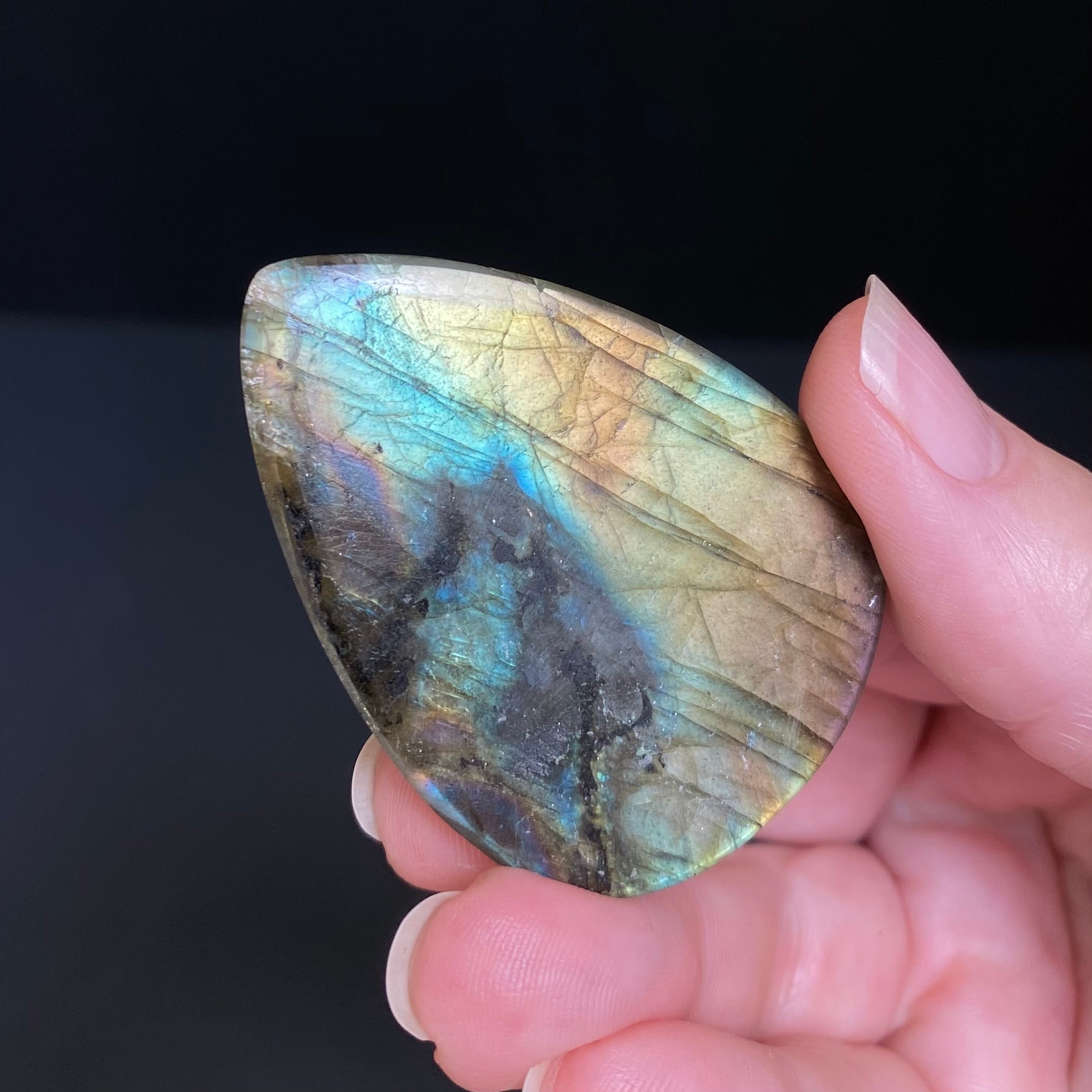 Blue Green Flash Labradorite Teardrop Shaped Cabochon