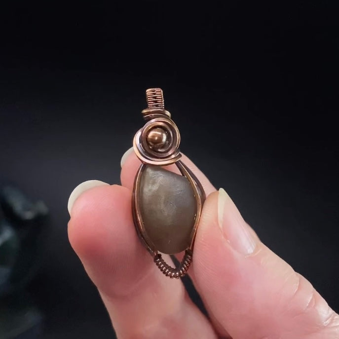 Gobi Desert Agate with Moving Sand Inclusions and Copper Wire Wrapped Pendant