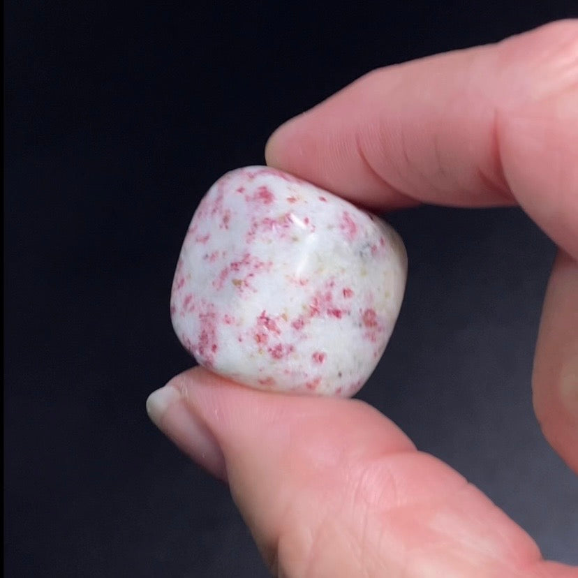 Thulite in Meionite aka Cherry Blossom or Rosalinda Tumbled Stone from Peru - Cinnabrite