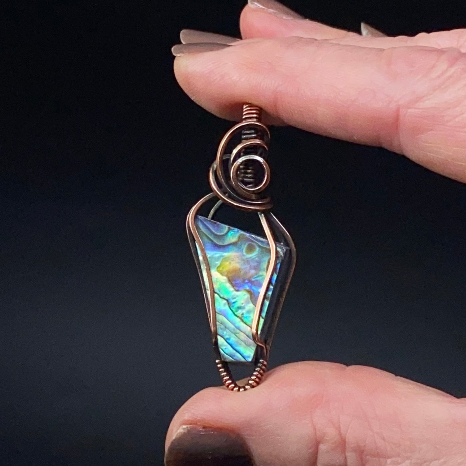 Abalone Shell Cabochon and Copper Wire Wrapped Pendant