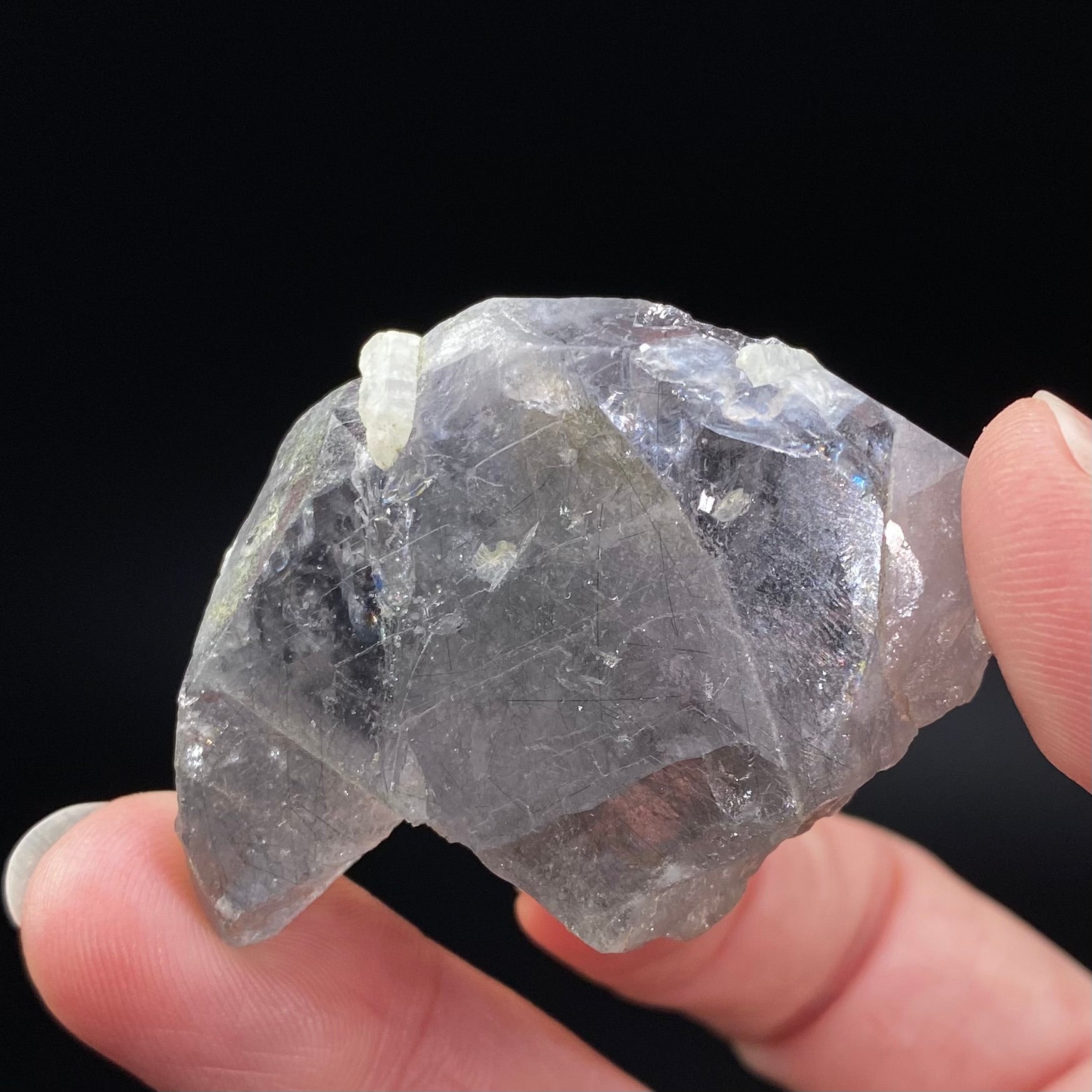 Lavender Color Apatite Crystal with Actinolite Inclusions