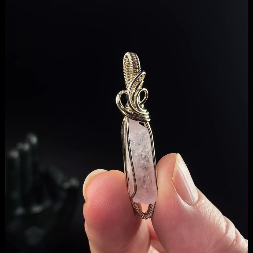 Fluorescent Spodumene Kunzite & Sterling Silver Wire Wrapped Pendant