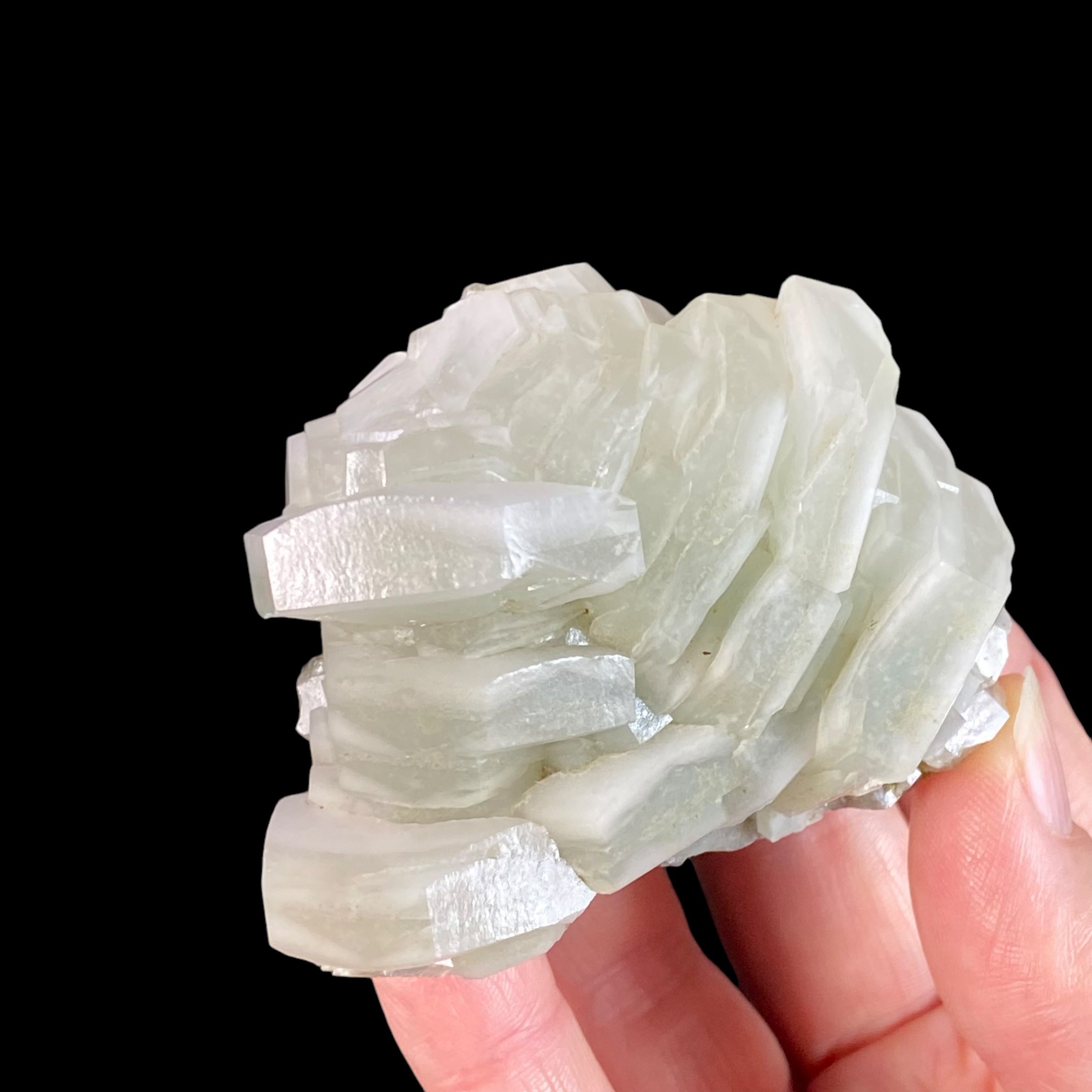 Fluorescent Hexagonal Sandwich Calcite Crystal Cluster
