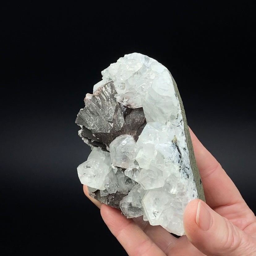 Rare Red-Brown Heulandite Fans with Clear Apophyllite Crystals in a Trimmed-out Pocket of Volcanic Basalt Matrix