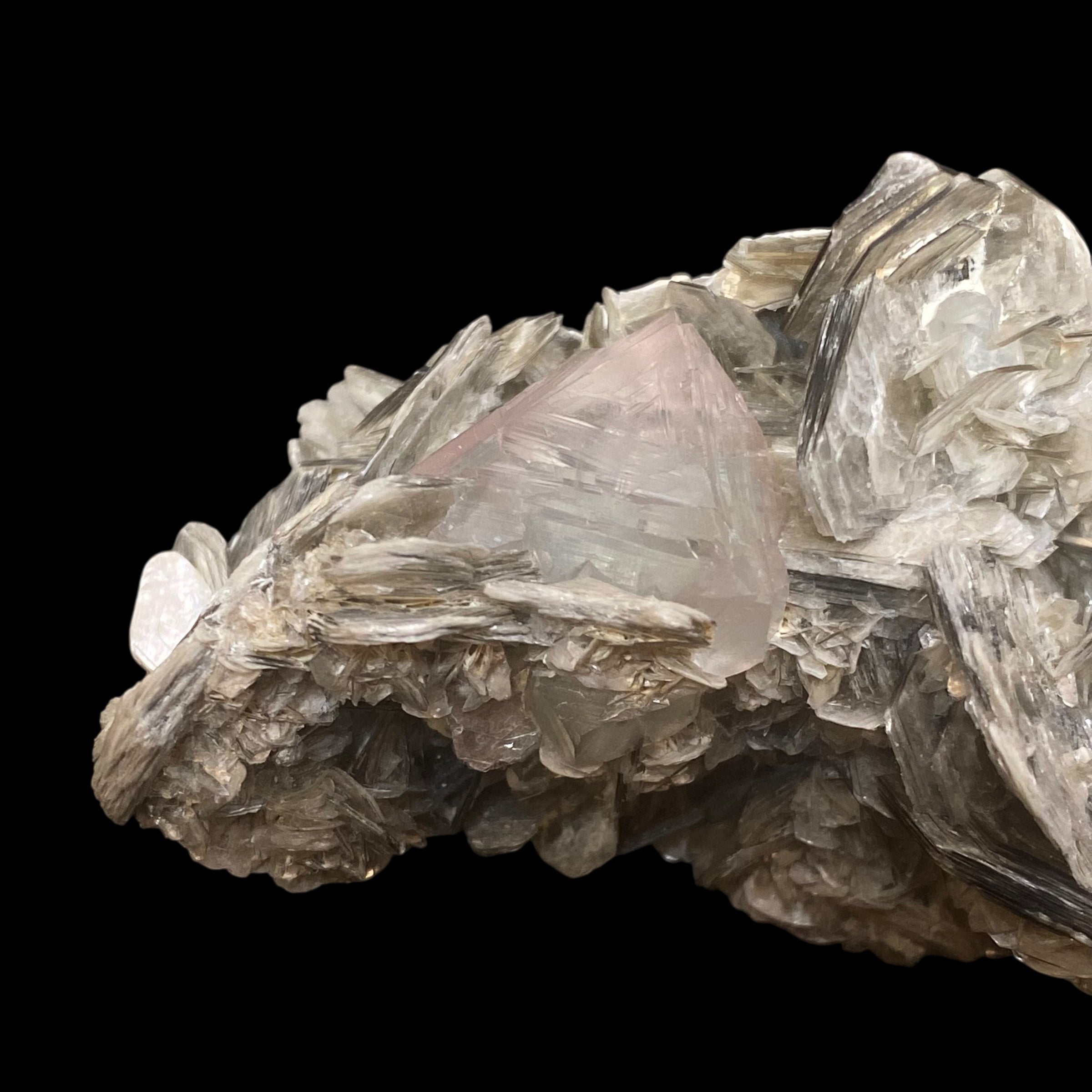 Pink and Green Fluorite Octahedral Crystal in Muscovite Mica from Nagar Valley, Pakistan