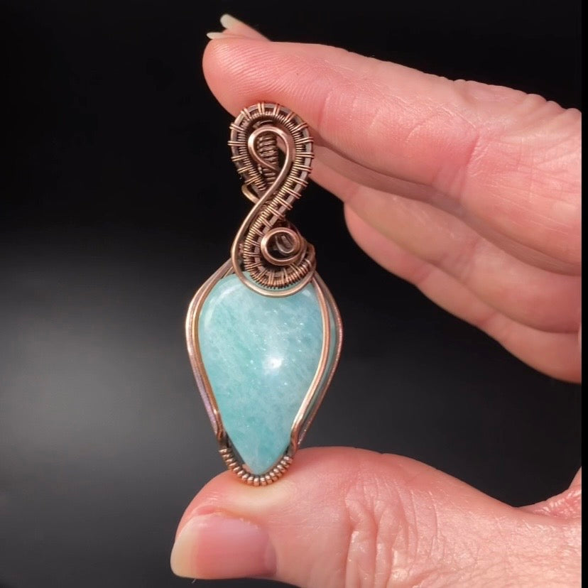 Amazonite and Copper Handmade Wire Wrapped Pendant
