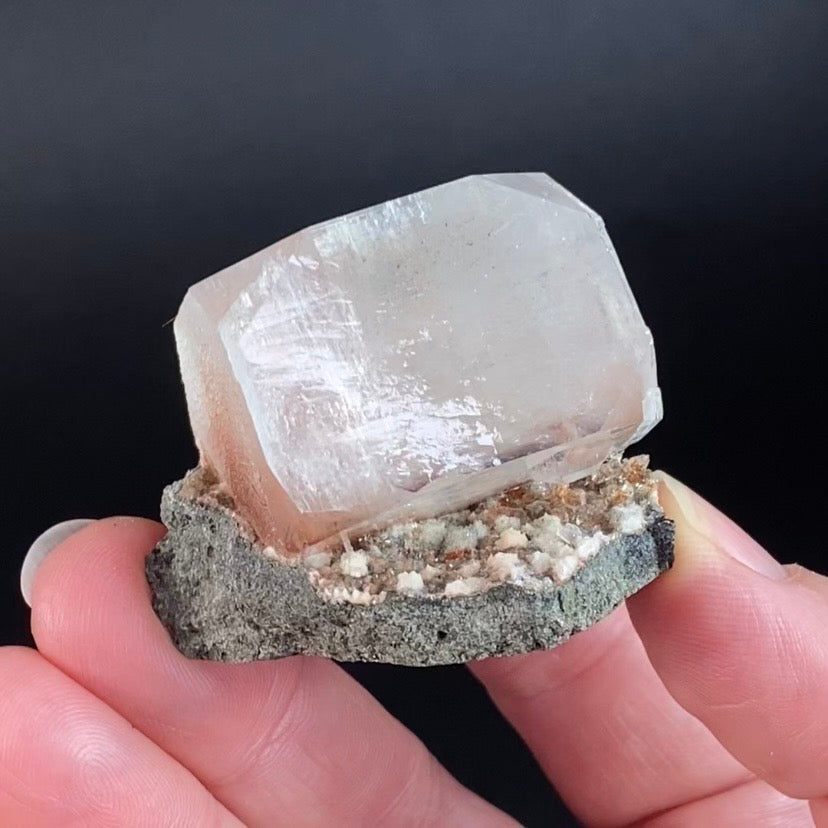 Clear Pseudo Cubic Apophyllite Crystal Cluster with Red Hematite Inclusions