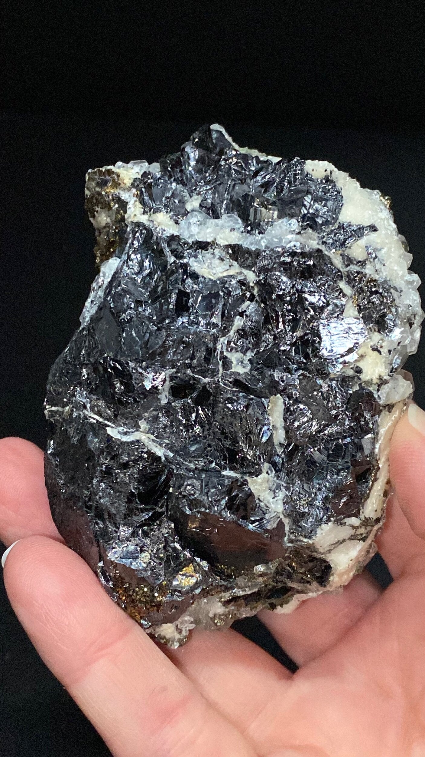 Sphalerite Cluster with Fluorescent Calcite & Pyrite
