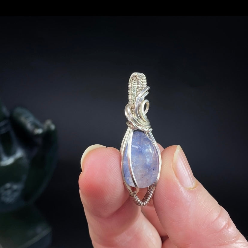 High Grade Dumortierite Included Quartz & Tarnish Resistant Argentium Silver Handmade Wire Wrapped Pendant