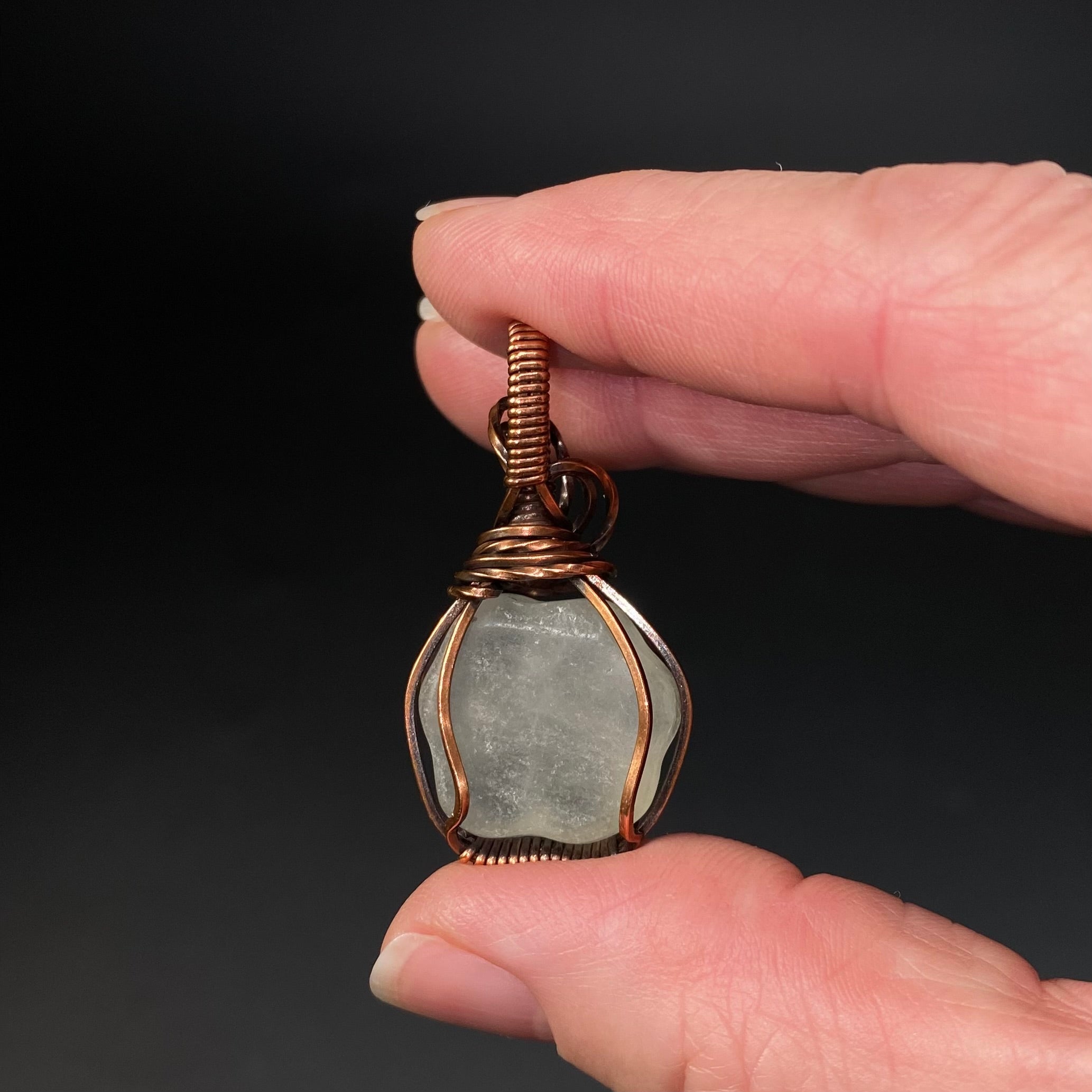 Green Fluorite Dog Paw Cabochon and Copper Wire Wrapped Pendant