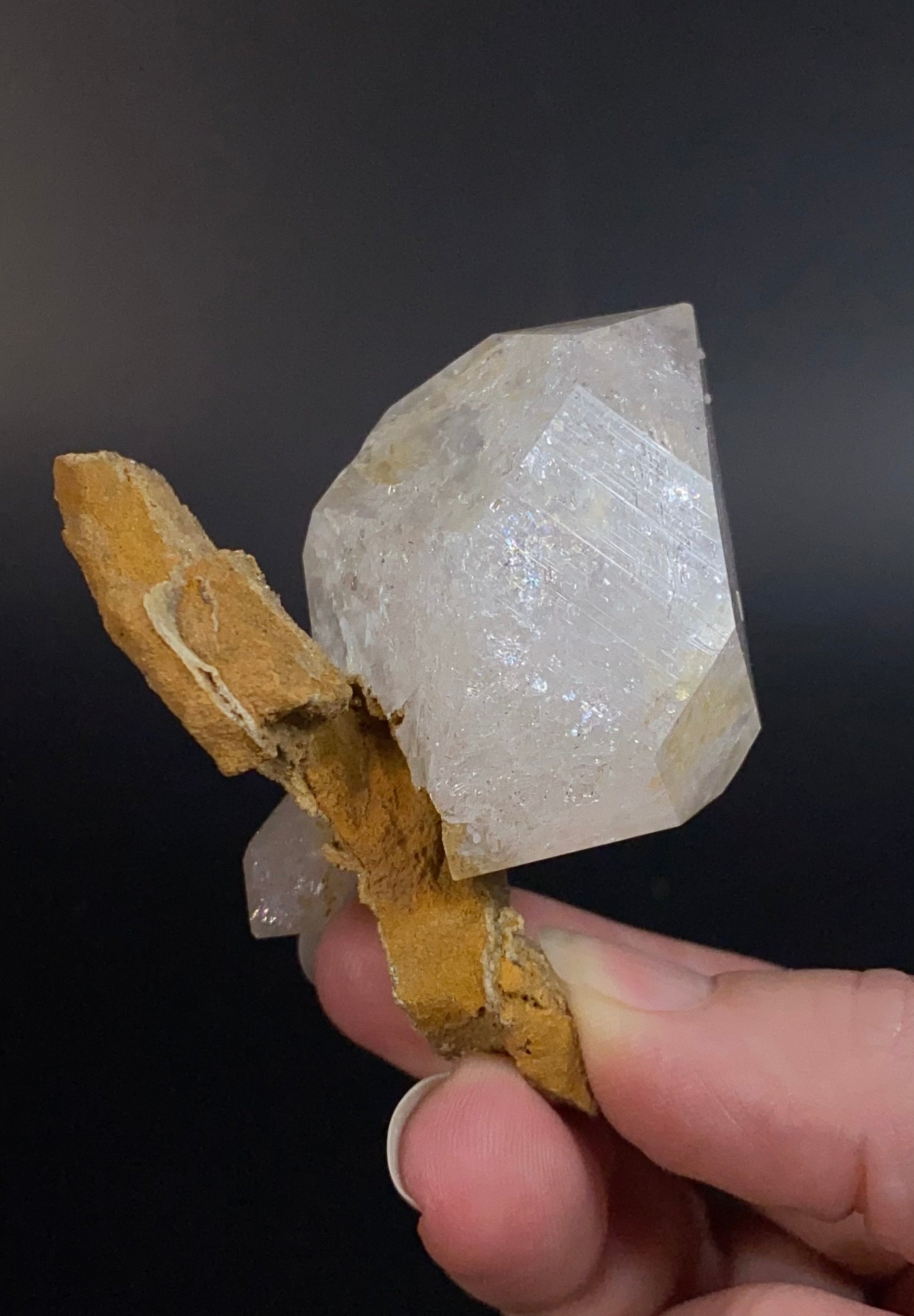 Doubly Terminated Quartz Crystals with "Bird Wing" Remnant of Sediment Matrix with Needle Quartz