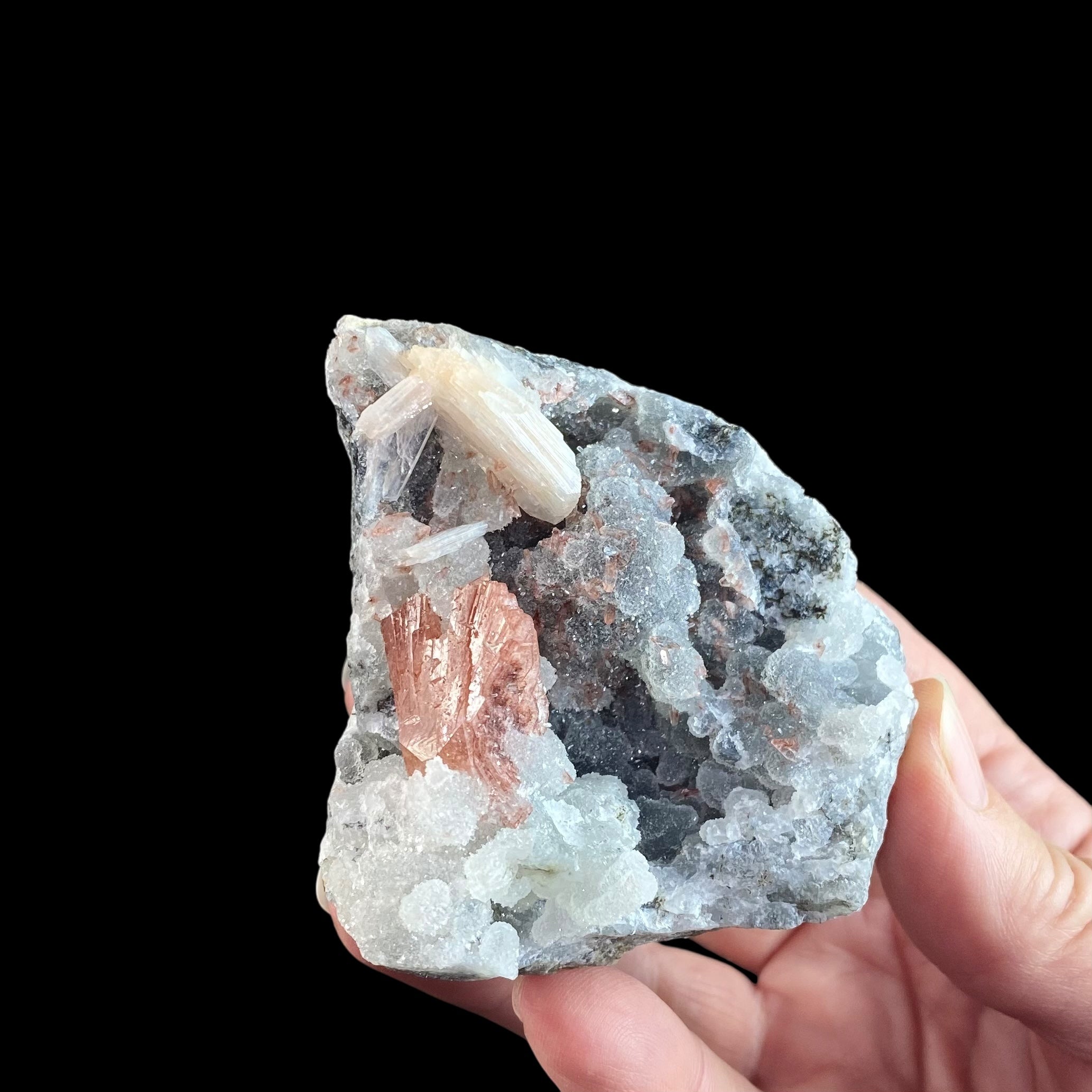 Rare Red Heulandite Fan with Chalcedony Stalactites on Trimmed Basalt Matrix