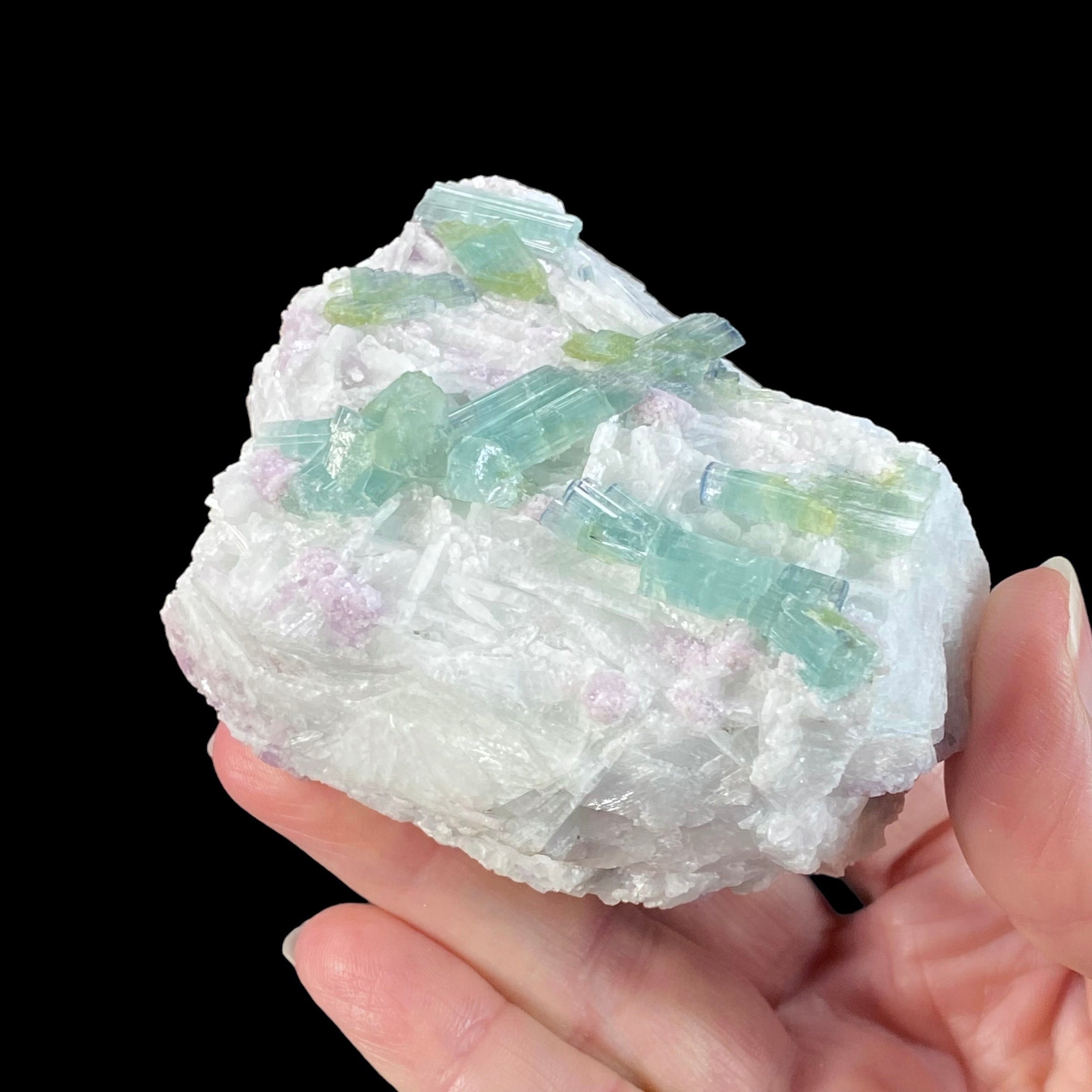 Blue Cap Green Tourmaline Crystals with Lepidolite & Clevelandite, Paprok Afghanistan