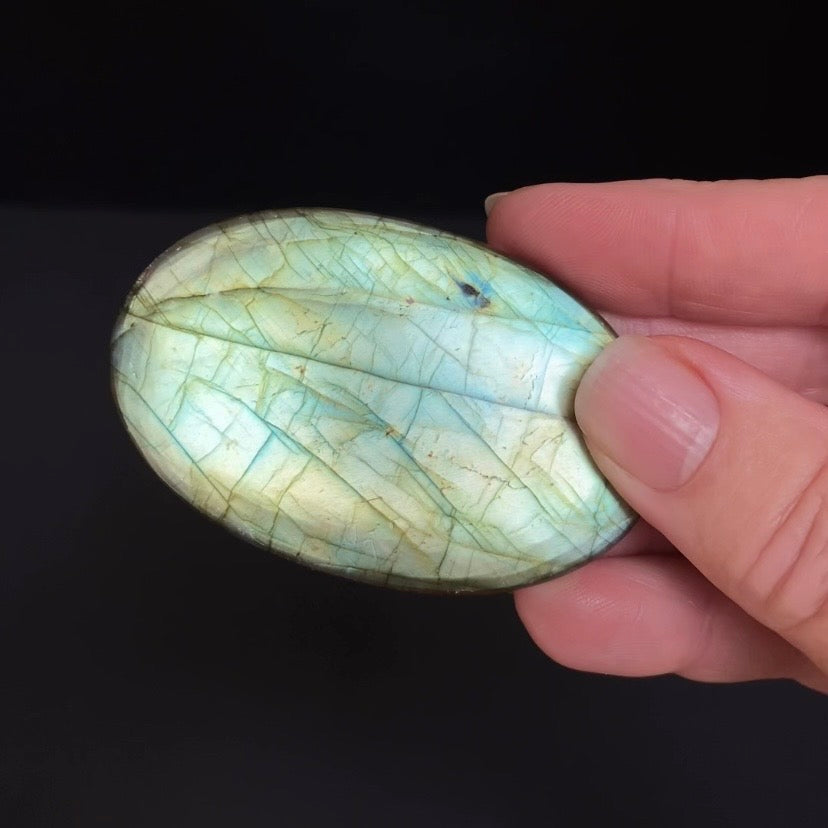 Blue Green Flash & Purple Sparkle Labradorite Oval Shaped Cabochon