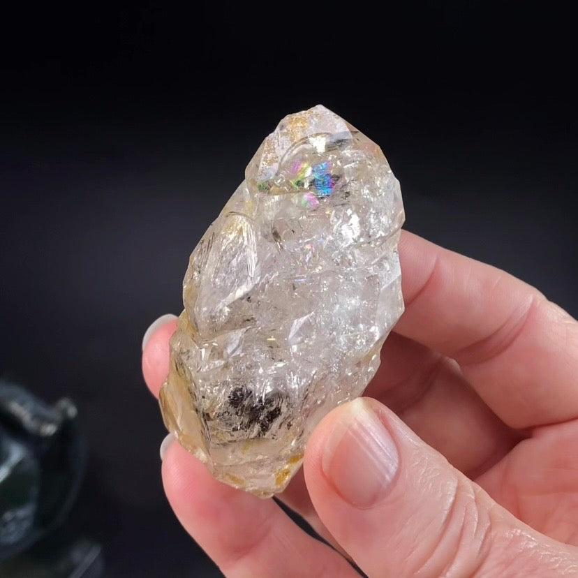 Double Terminated Quartz Crystal with Moving Enhydro Water Bubble and Orange Fluorescence